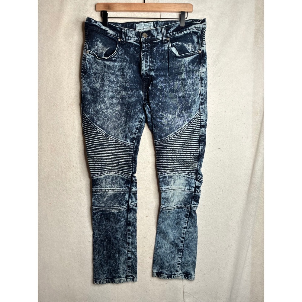 Paper Denim & Cloth Mens Moto Biker Jeans Acid Wash Blue DU9C0LBLP 36x32